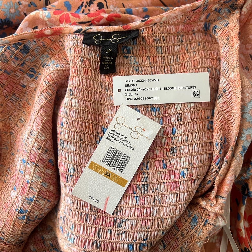 Jessica Simpson Simona Midi Dress Smocked Bodice Pockets Peach Blue Floral 3X - Picture 9 of 12